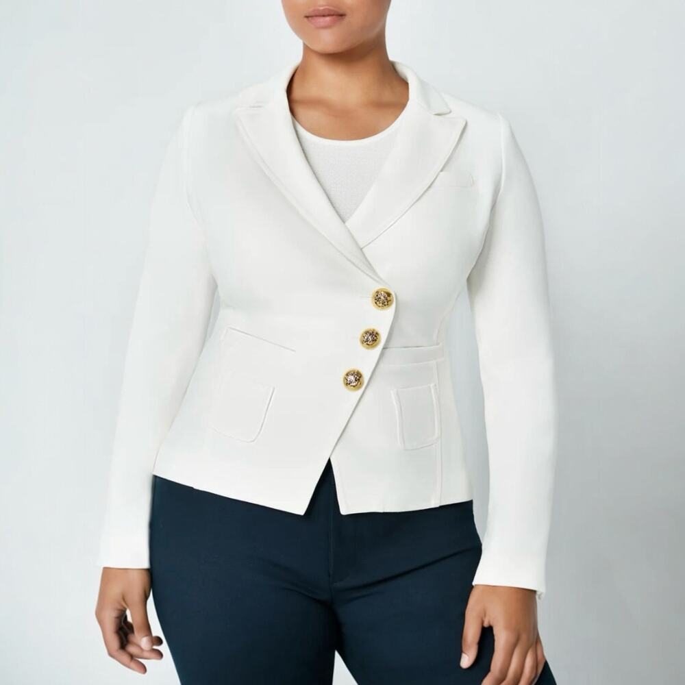 Smythe Wrap Asymmetrical Single Breasted Blazer Cream Ivory White Suit Jacket 12 - Picture 9 of 11